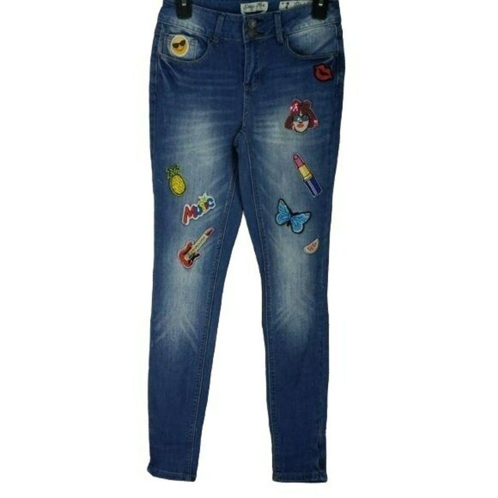 Indigo Rein Women's Y2K Distressed Patchwork Ankle Denim Blue Jeans Size 3